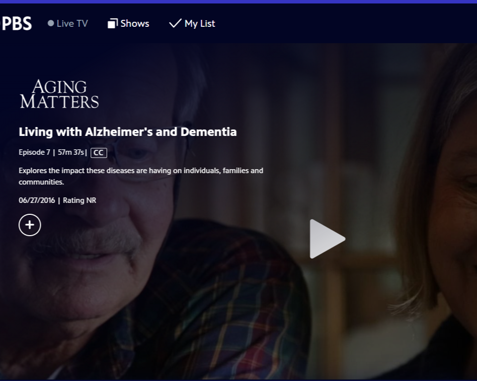 Screenshot from the Aging Matters episode on Living with Alzheimer's and Dementia.