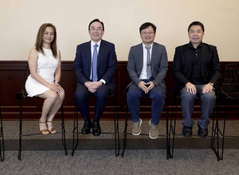 Among those at the symposium were, from left, Janey Wang, MS, MEng, Yu Shyr, PhD, Hsin-Chou Yang, PhD, and Chun-houh Chen PhD