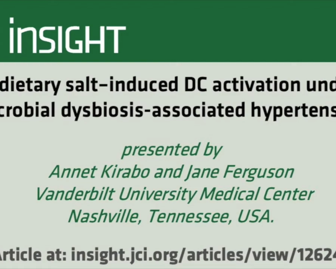 JCI Insights title from episode on High-salt diet-induced microbiome alterations linked to hypertension