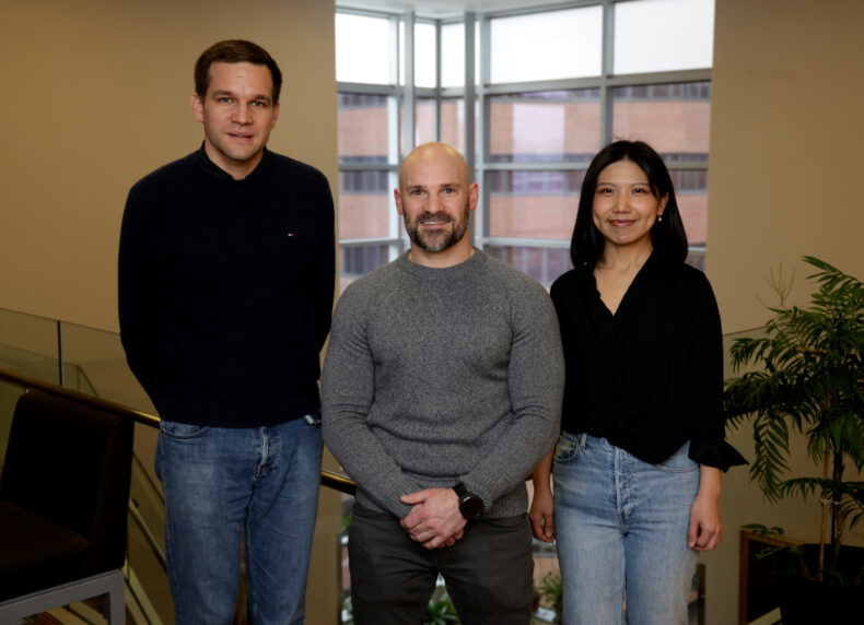 From left, Drs. Fabian Bock and Nathan Winn, and Xinyu Dong are studying insulin resistance.